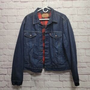 Vintage 80s Levis Denim Jean Jacket Sz 46 Buffalo Plaid Lined Type III USA‎ Made